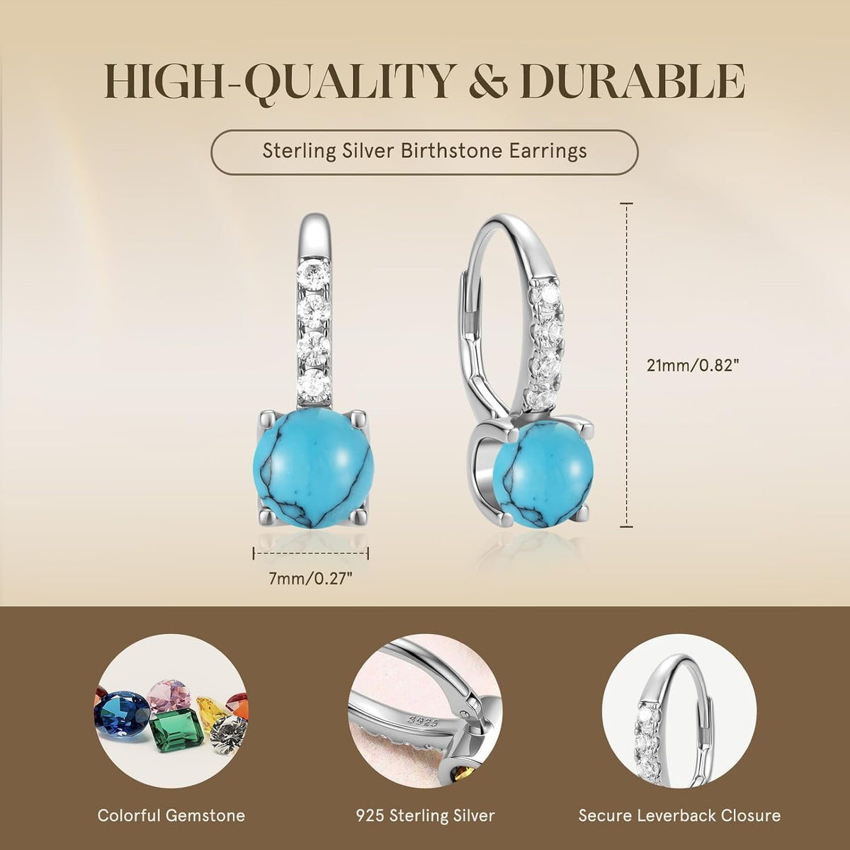 FANCIME Pendientes colgantes con piedra natal para mujer de plata d...