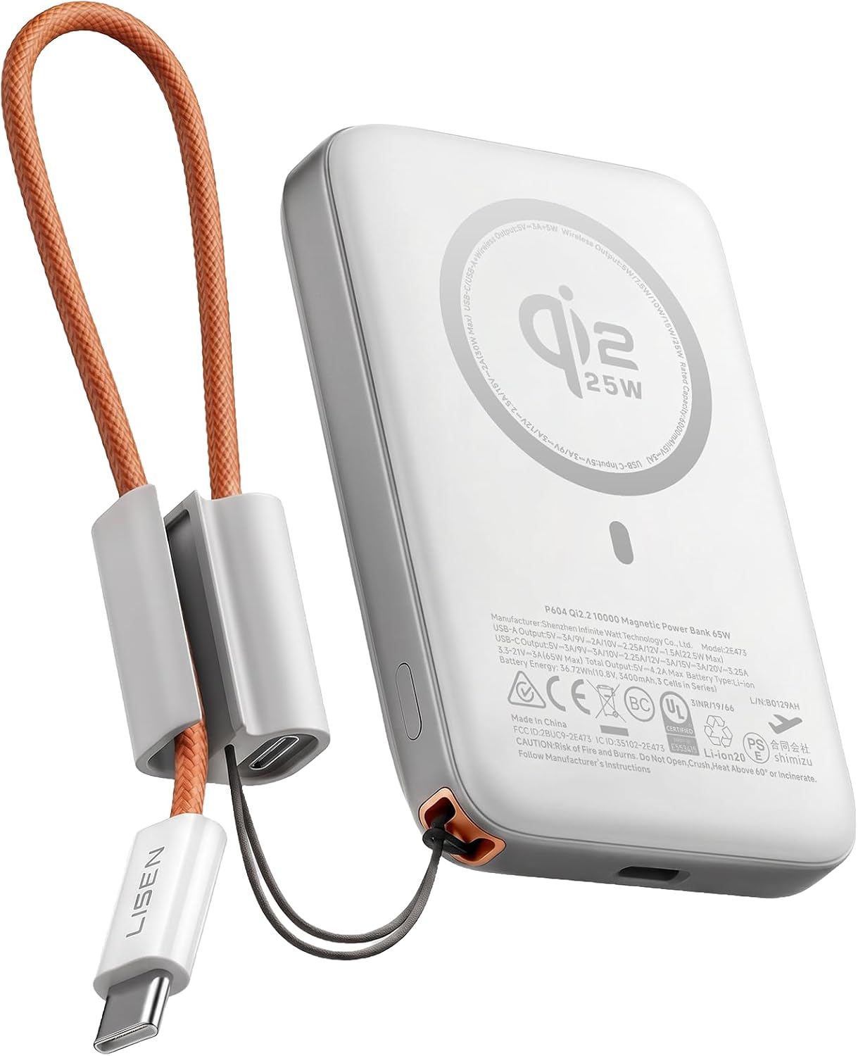 LISEN Cargador portátil magnético para iPhone 10000mAh | QI2.2 Carg...