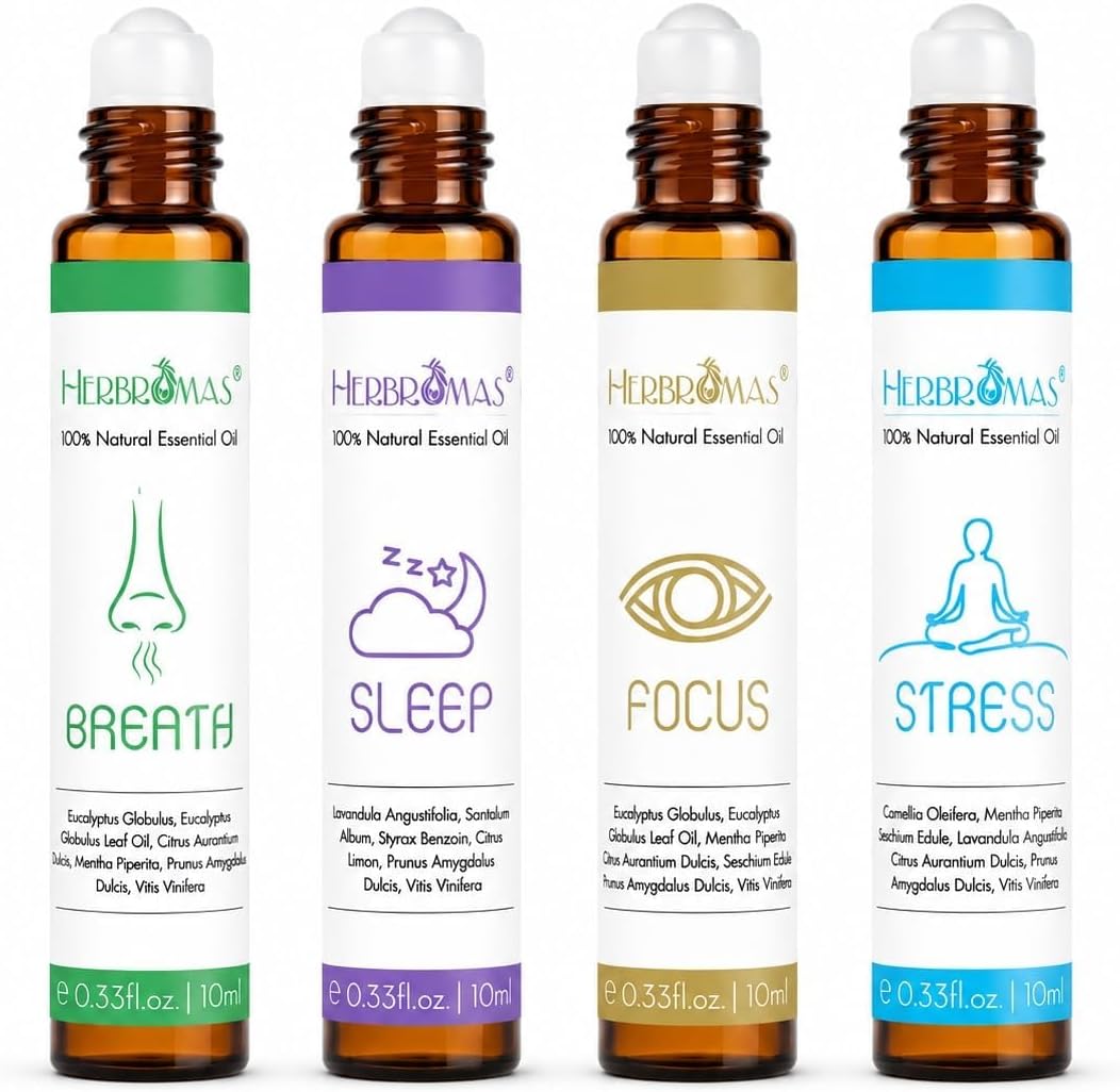 HERBROMAS Set de aceites de aromaterapia en roll-on, aceites esenci...