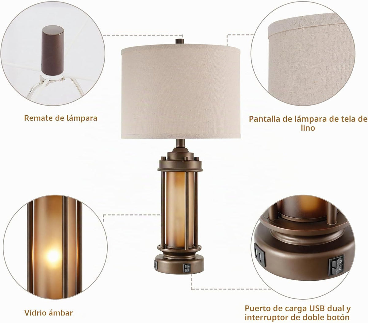AIEAMPDO Juego de 2 lámparas de mesa de granja para sala de estar,...
