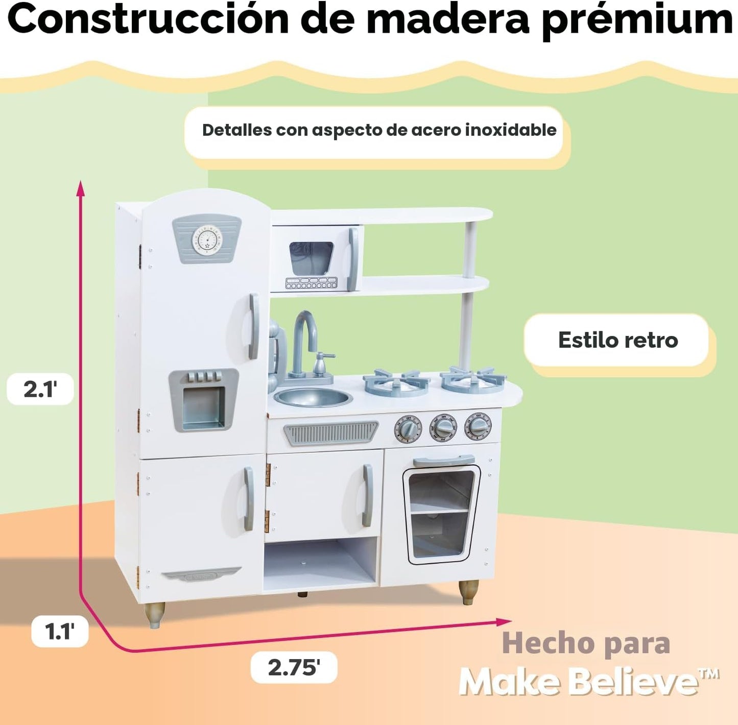 KidKraft Cocina de madera vintage con máquina de hielo y teléfono d...