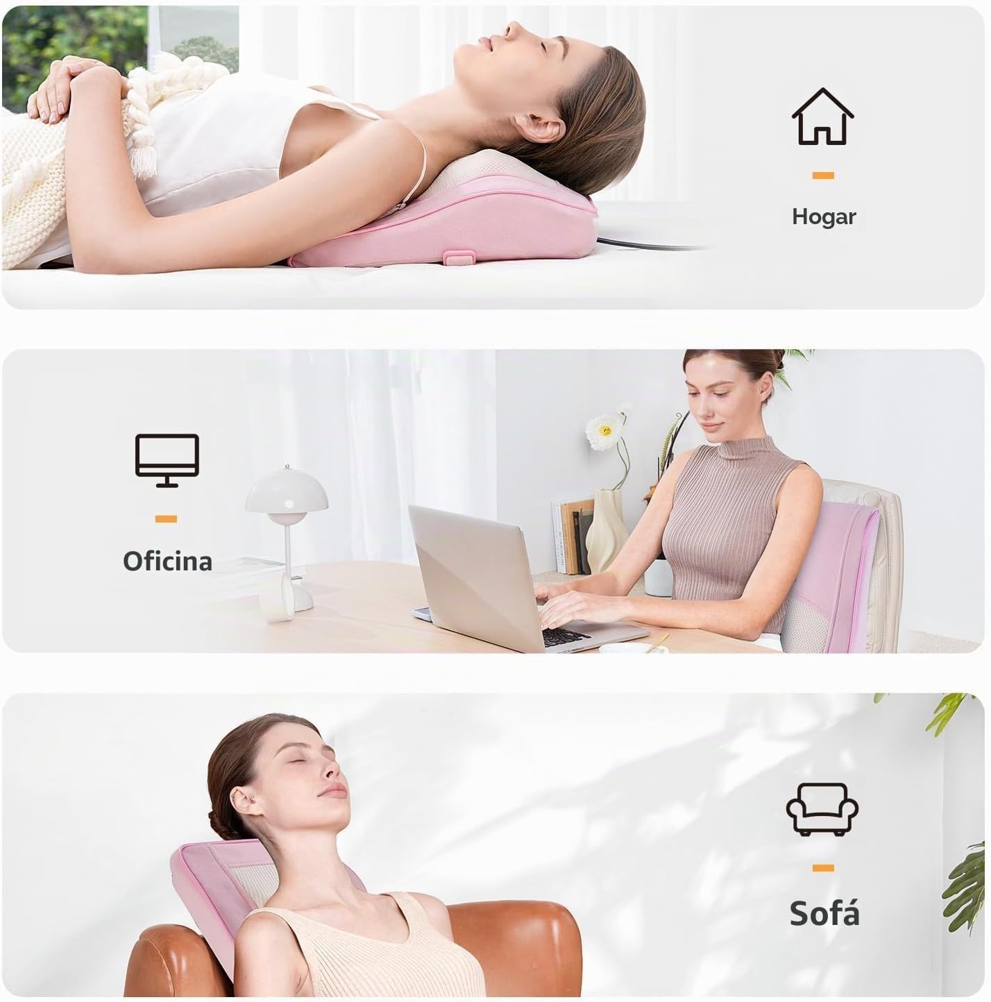 Boriwat Masajeador de cuello y espalda con calor, almohada de masaj...