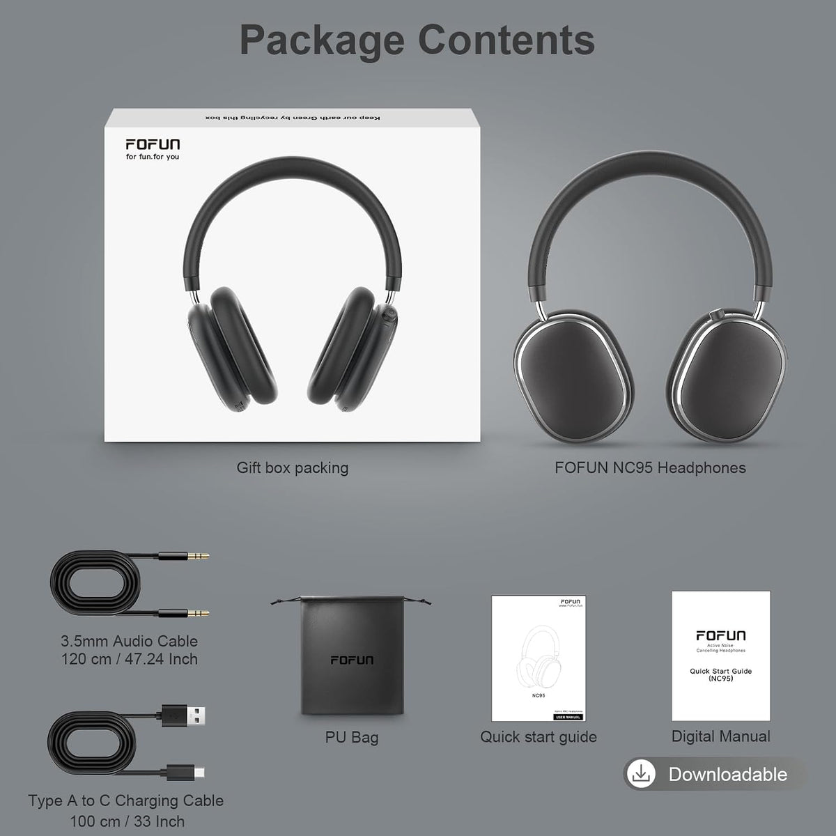FOFUN NC95 - Auriculares híbridos con cancelación activa de ruido c...