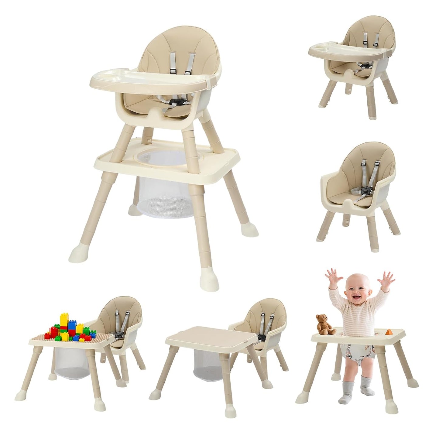 JOYMOR Silla alta 7 en 1 para bebés y niños pequeños, mesa y silla...