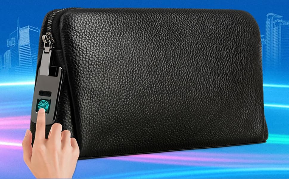 Welaso Bolso de mano de cuero con bloqueo de huellas dactilares, an...