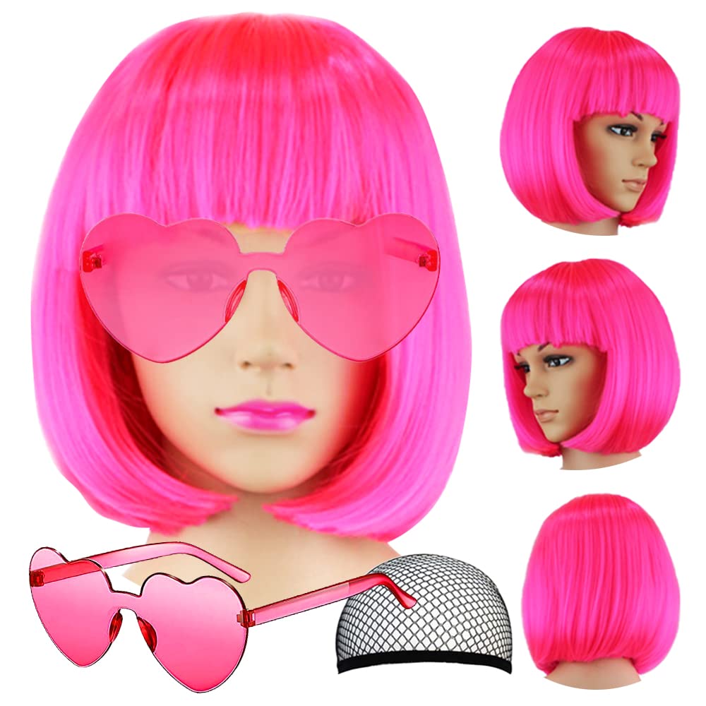 LIULIUBTY Pelucas de pelo corto estilo Bob lacio con flequillo plan...