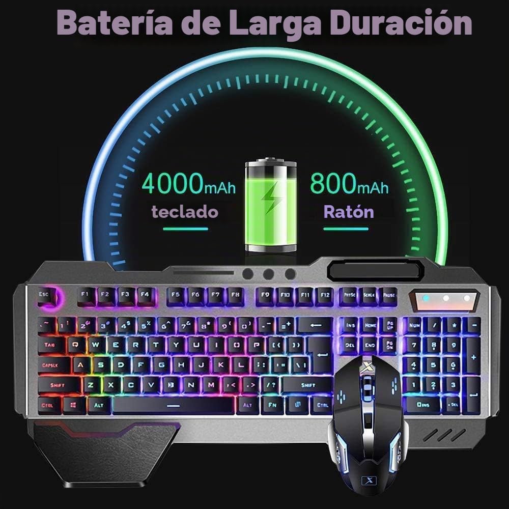 Combo de teclado y mouse inalámbricos para juegos con retroiluminac...