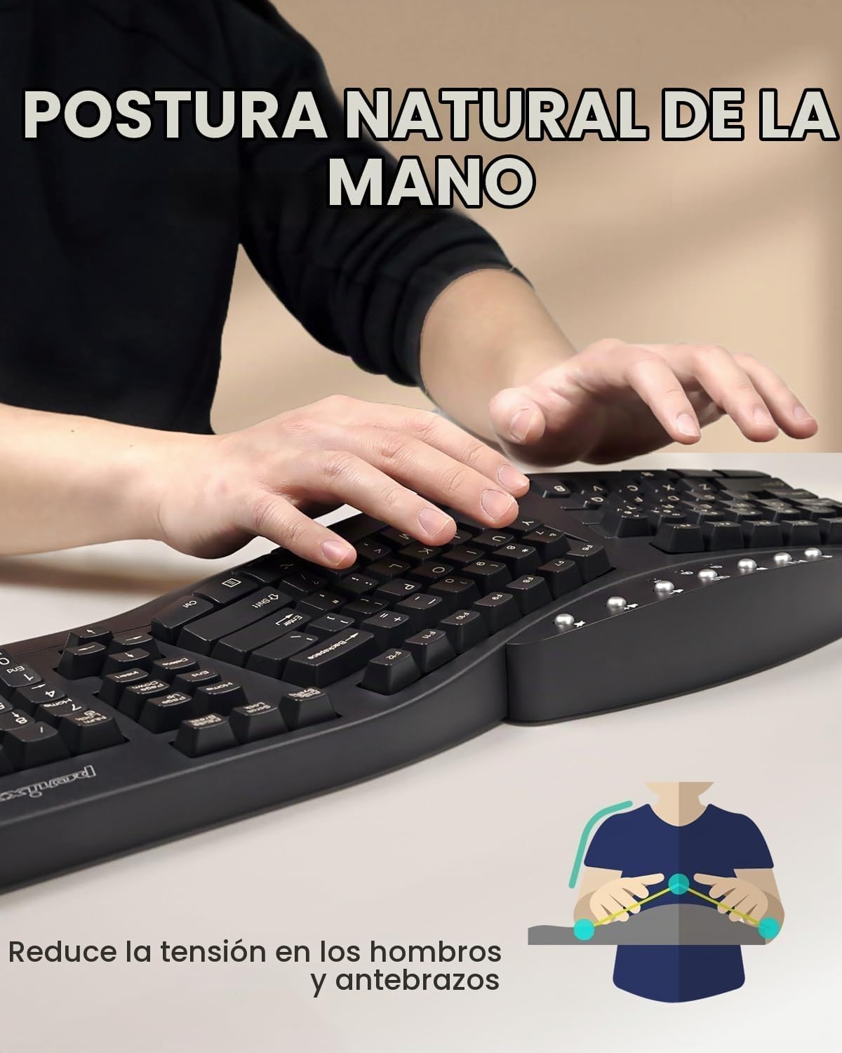 Perixx PERIBOARD-512B - Teclado ergonómico con cable, teclado divid...