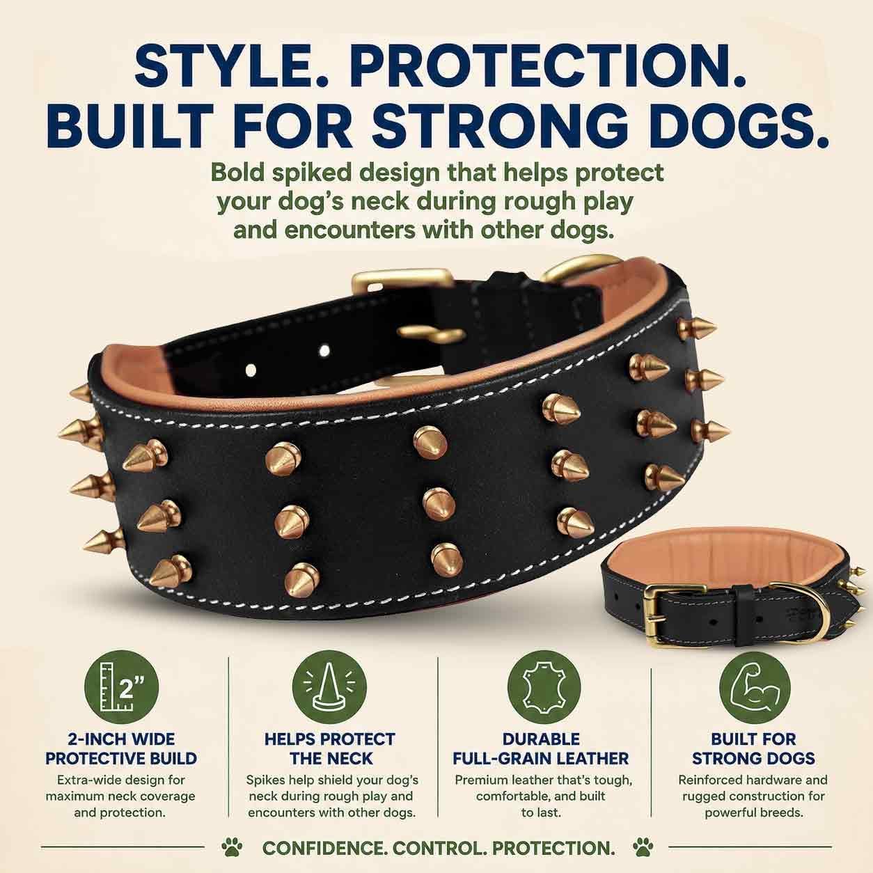 DowgClub Collar de perro de cuero con pinchos, cuero bridle de gran...