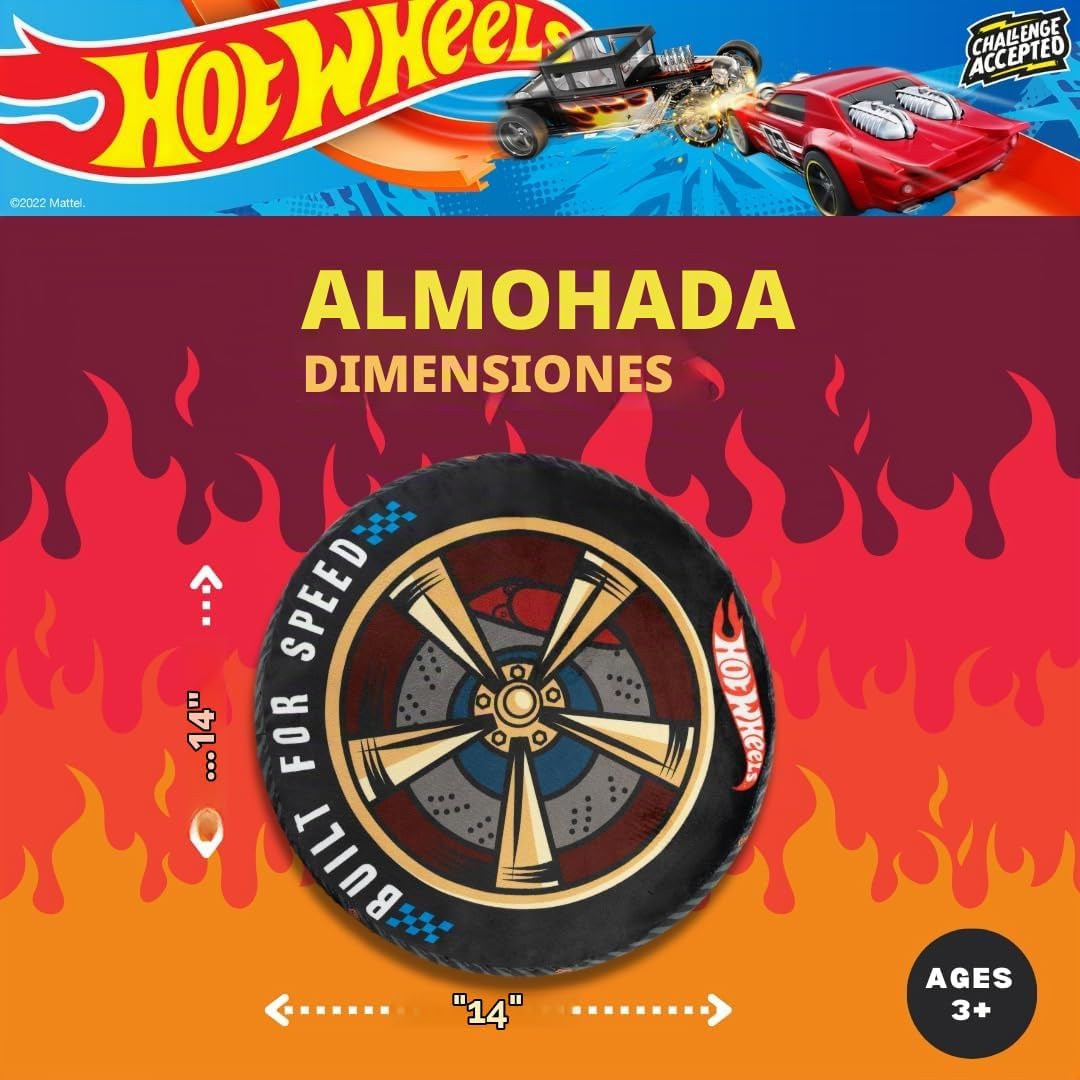 Hot Wheels - Almohada decorativa de felpa para neumáticos de carrer...
