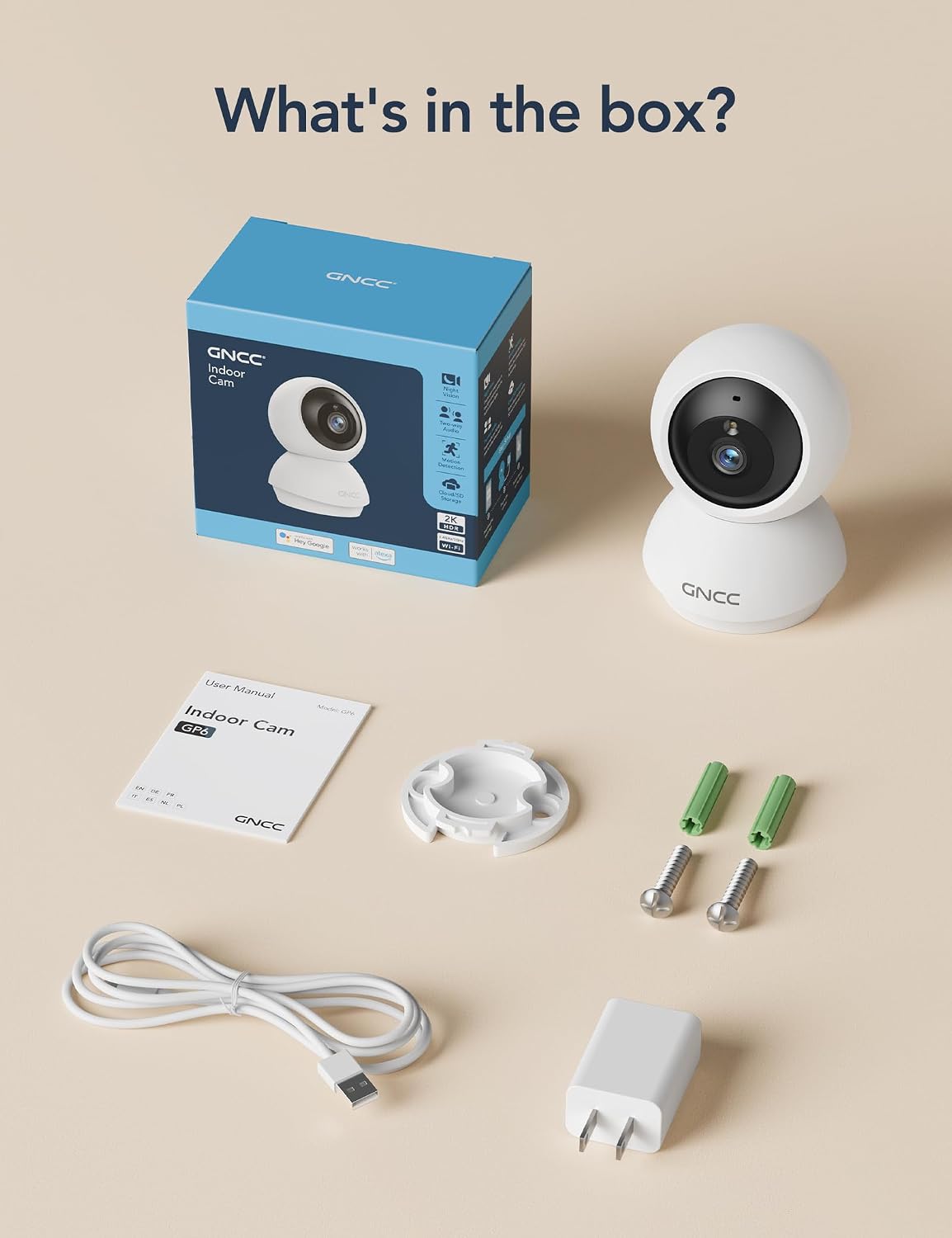 GNCC Cámaras de seguridad para el hogar 2K - Cámara de interior WiF...