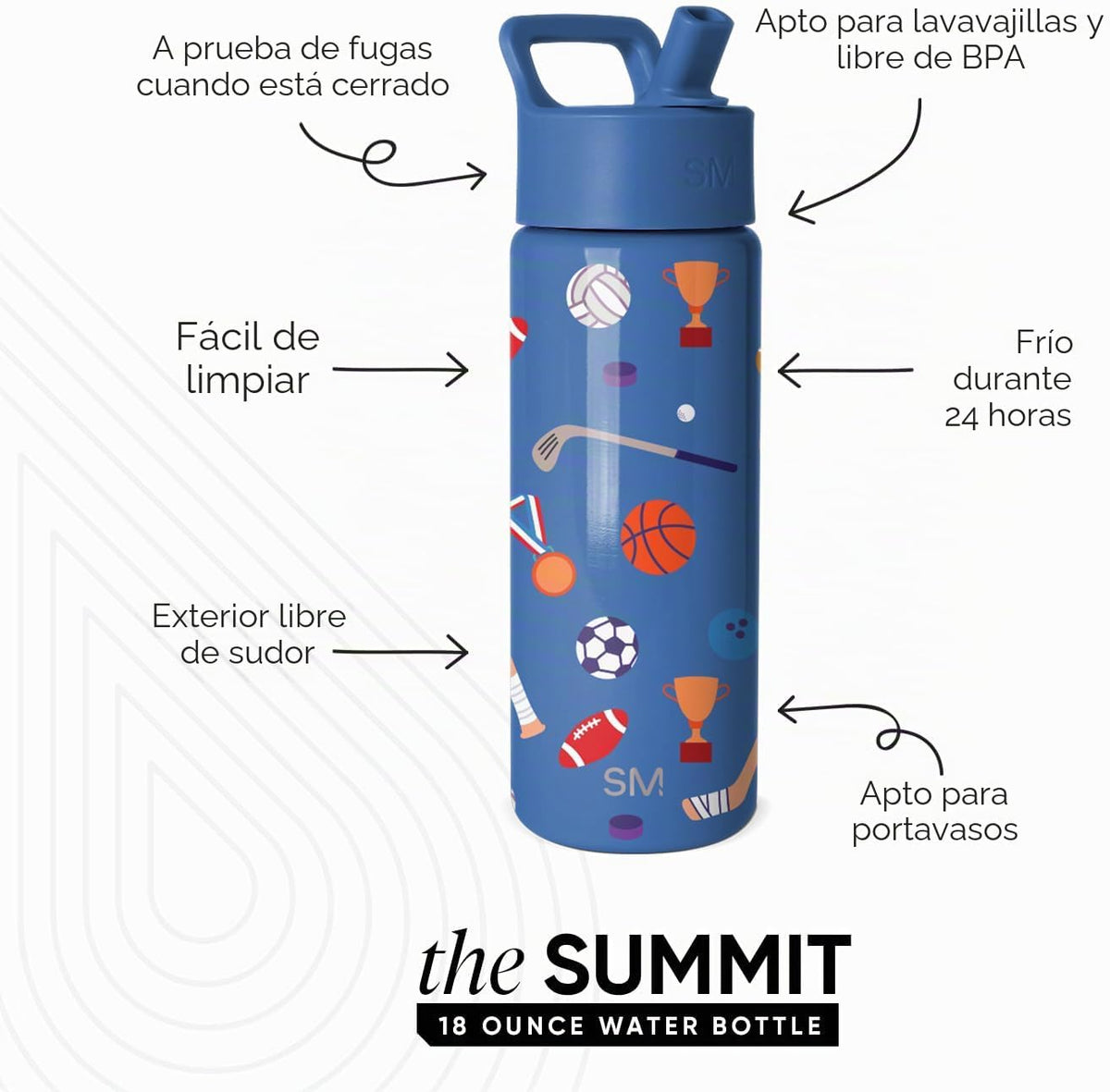 Simple Modern Summit - Botella de agua con tapa con pajilla, vaso c...