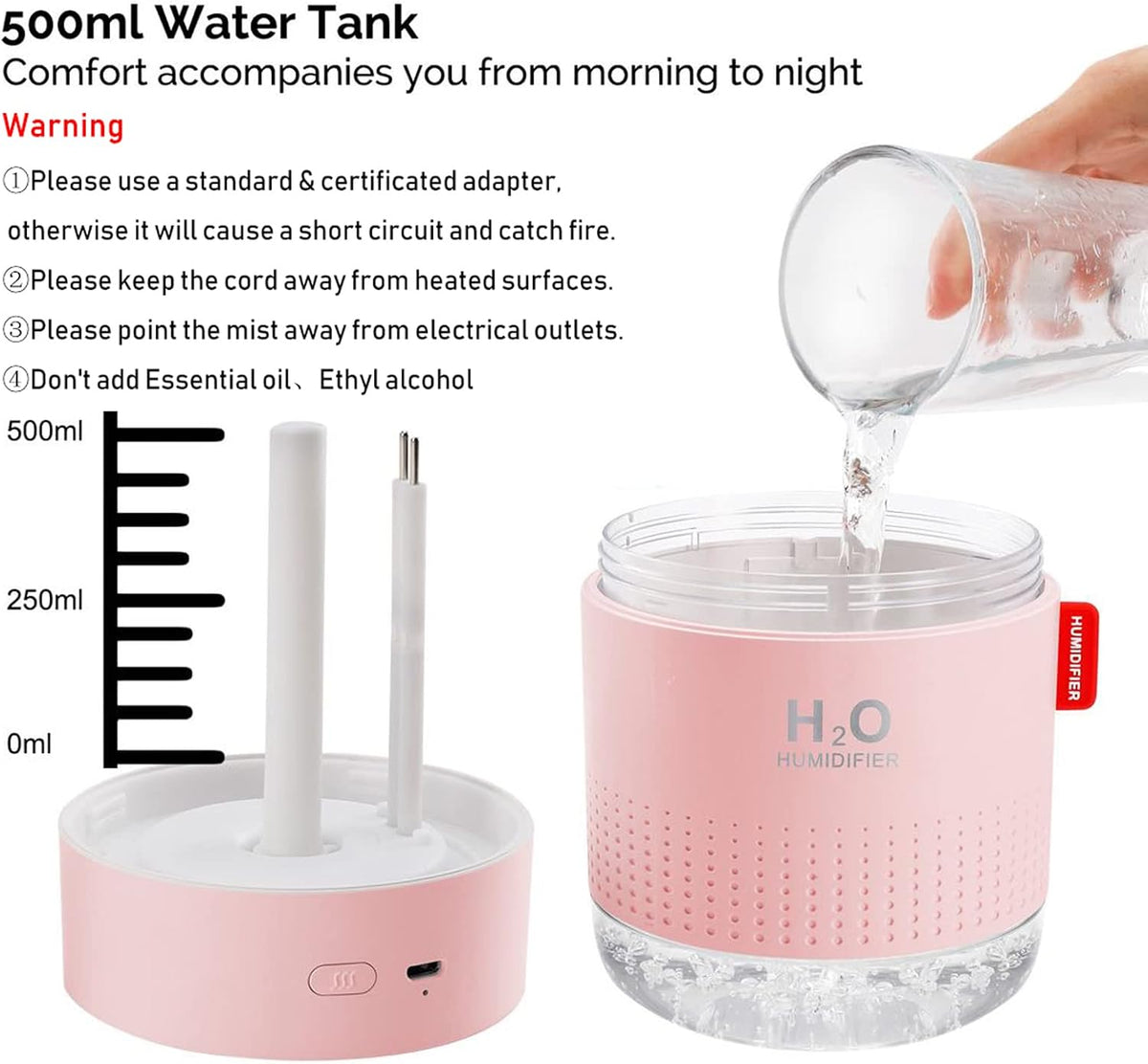Minihumidificador portátil de niebla fría, 500ml, humidificador de...