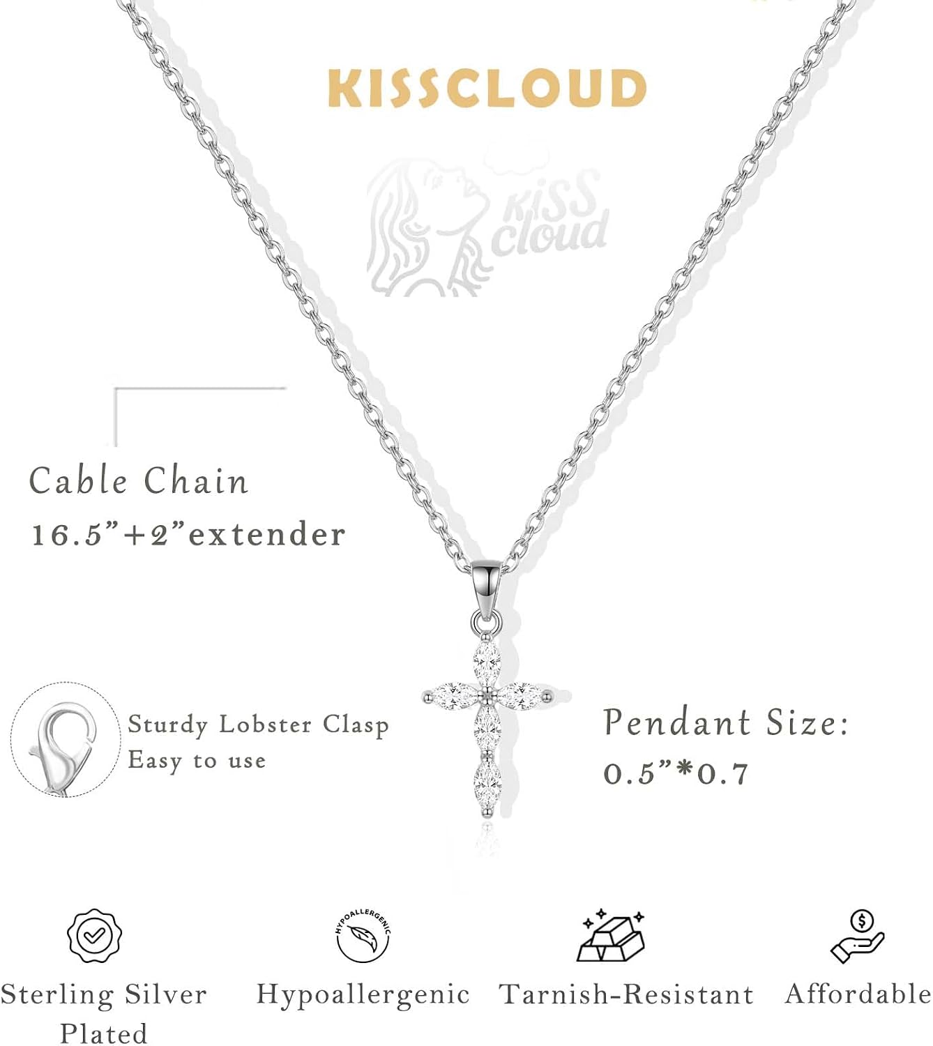 KISSCLOUD - Collar con dije de cruz para mujer, delicado, chapado e...