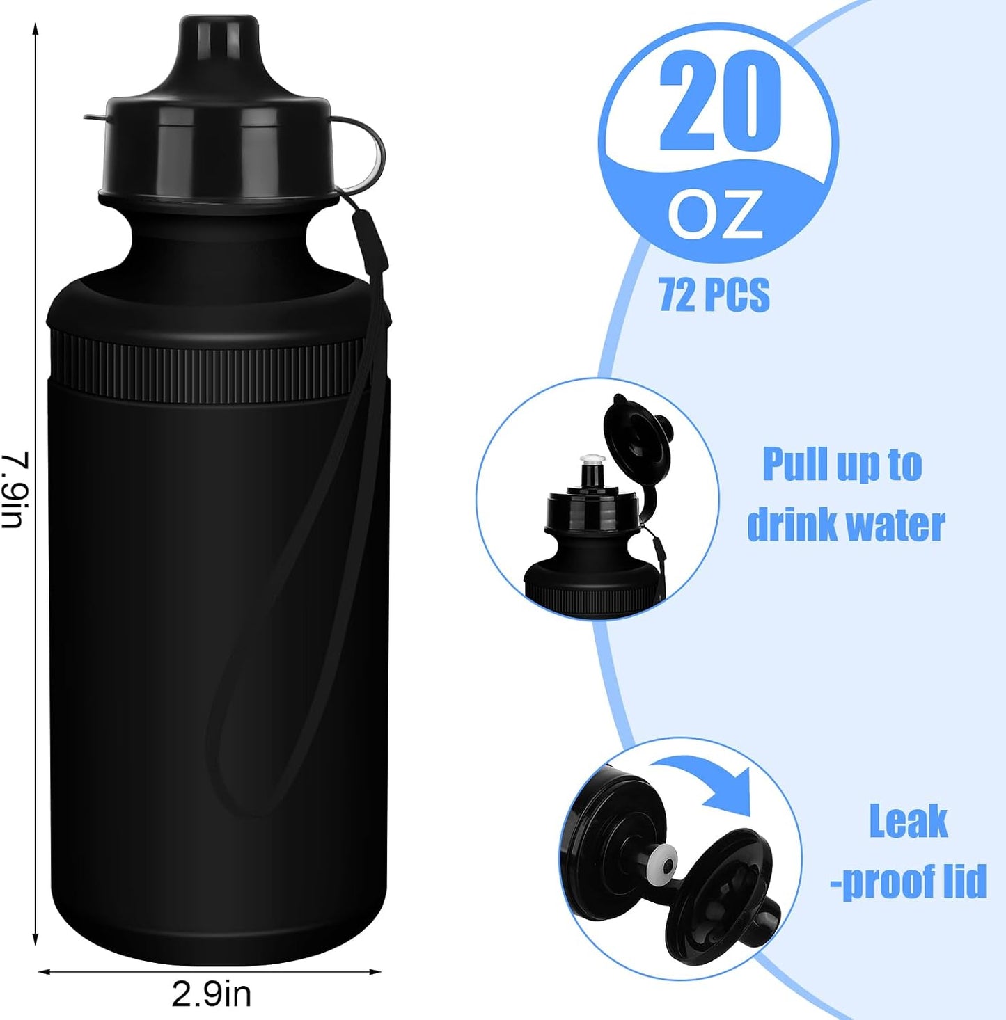 Ziliny 72 botellas de agua deportivas a granel de 20 onzas, botella...