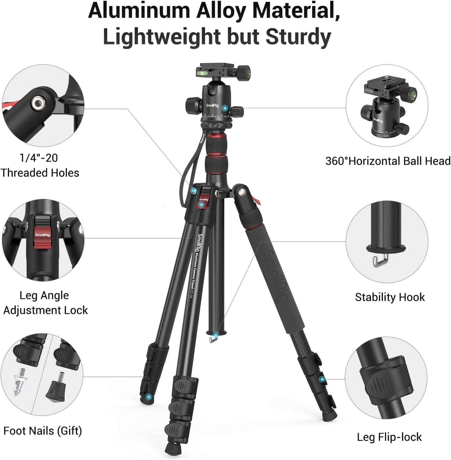 SmallRig Trípode de cámara CT-20, trípode y monopie plegable de alu...