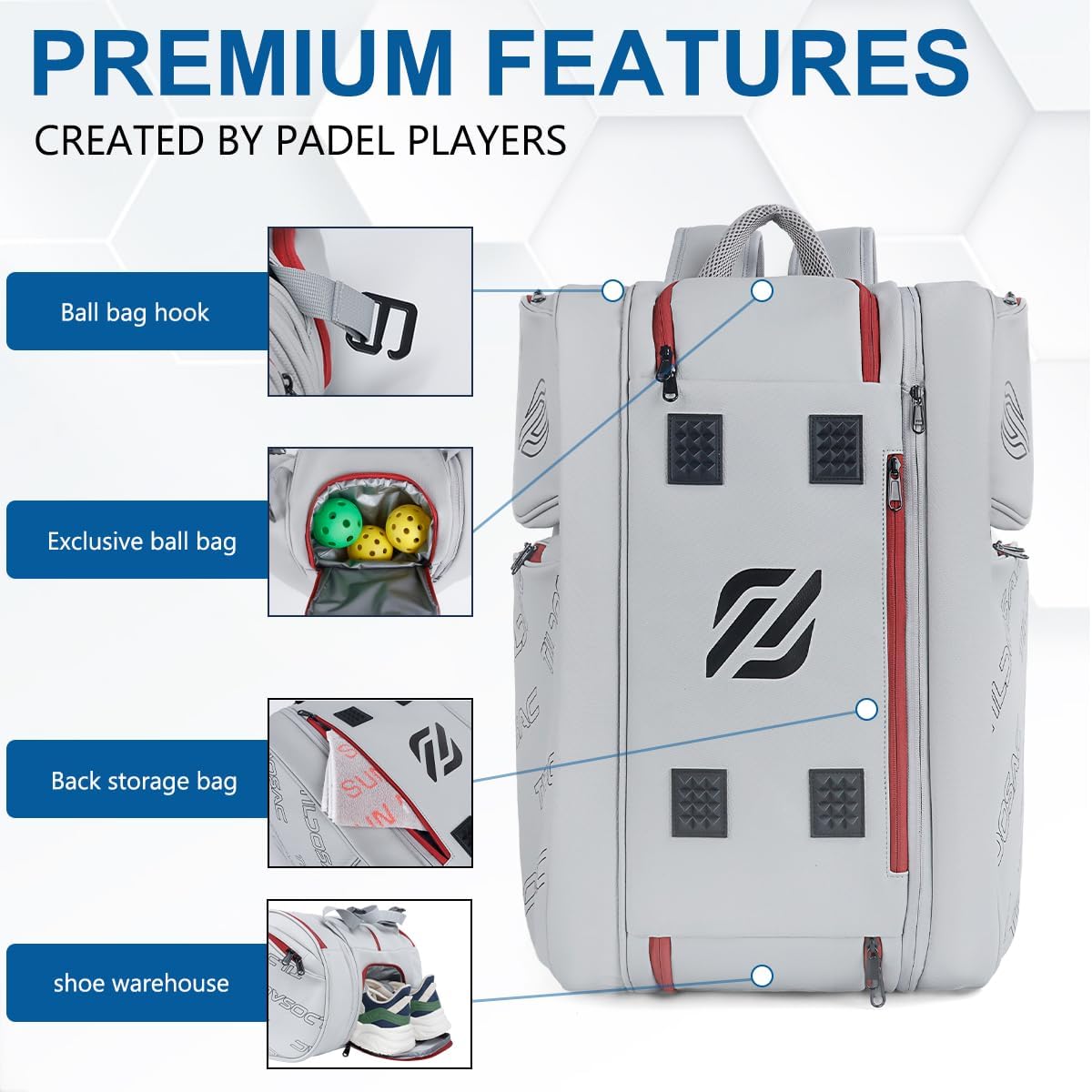 TILDOSAC Bolsa desmontable 2 en 1 para pickleball y pádel para homb...