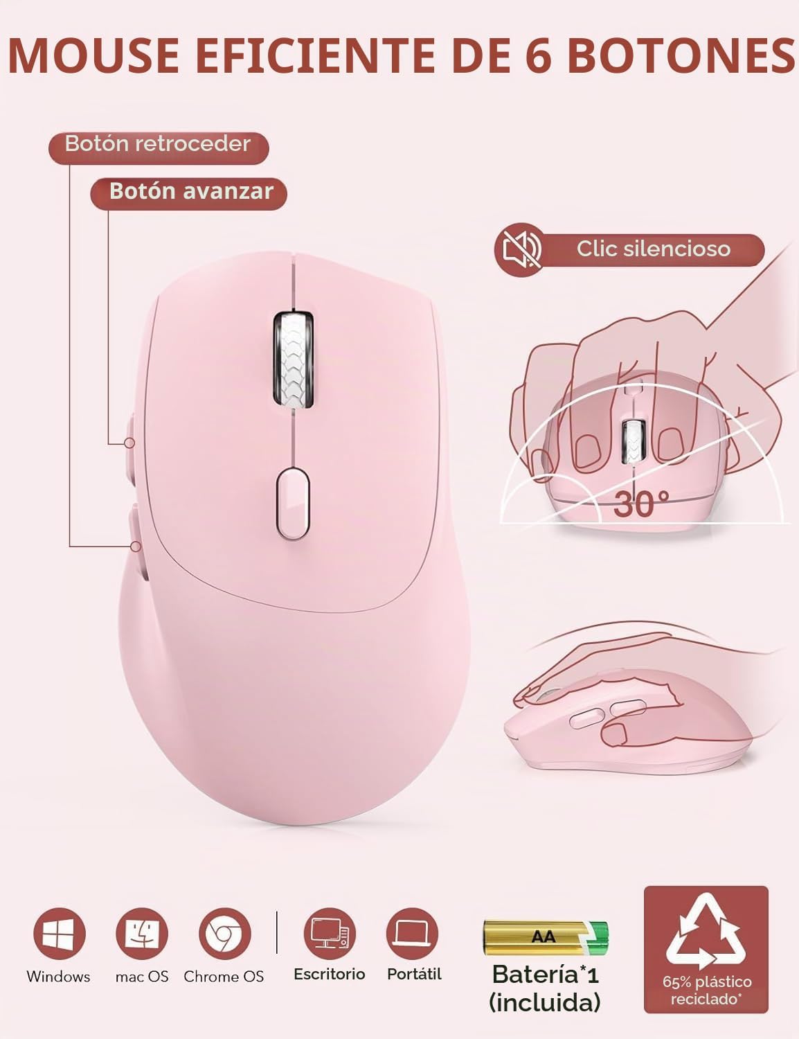 SABLUTE - Combo de teclado y mouse inalámbricos, tamaño completo, r...