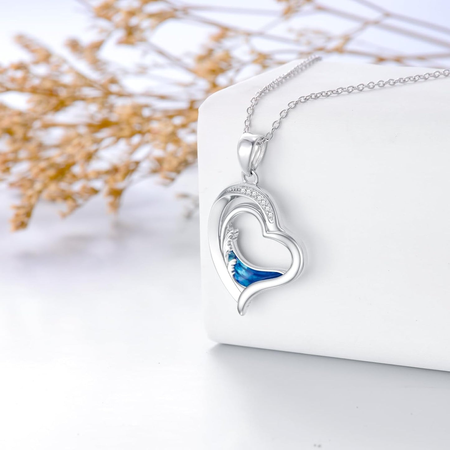 LWXIE Collar de playa de diamantes de plata de ley 925 con dije de...
