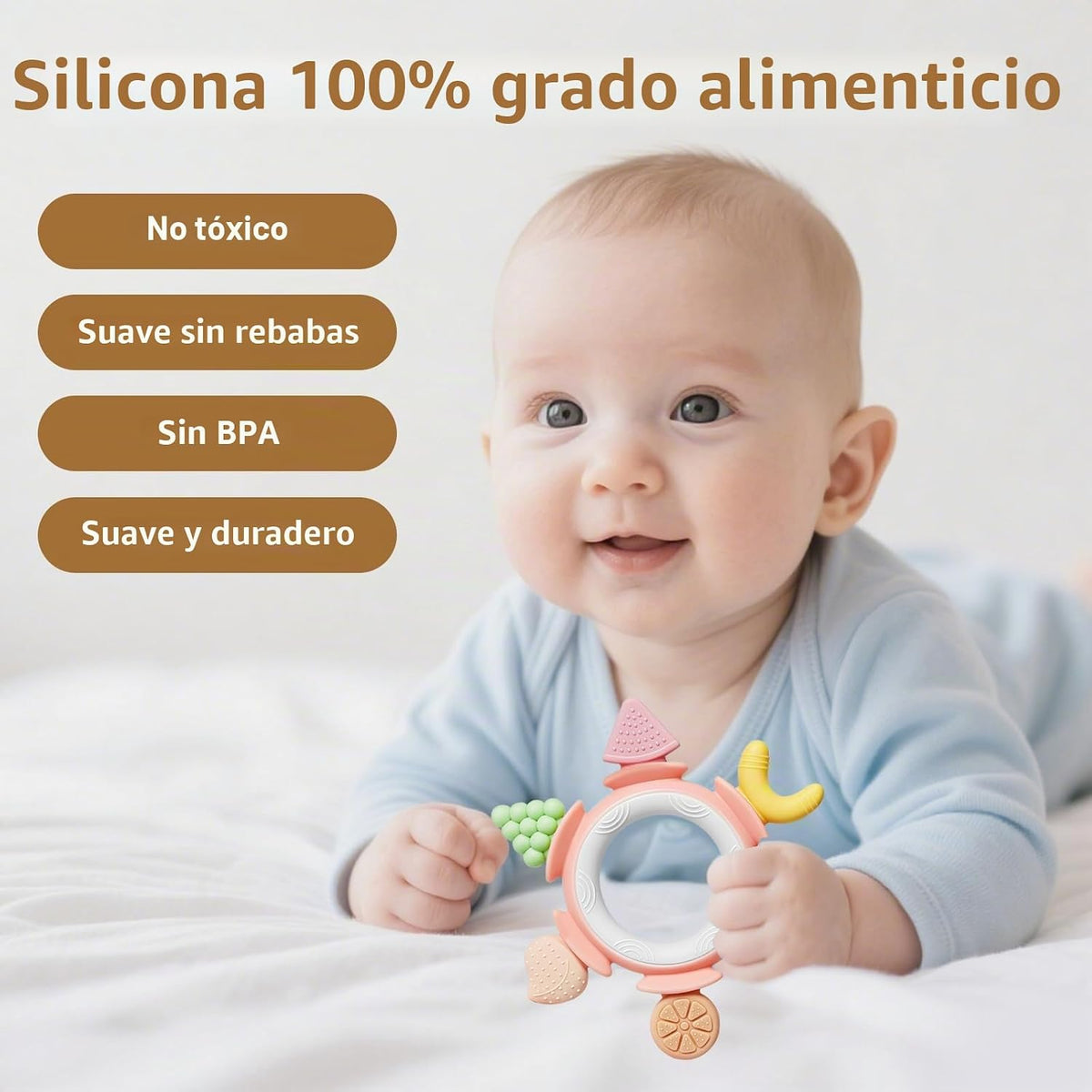 Hooku Mordedores de silicona para bebés de 6 a 12 meses, juguetes d...