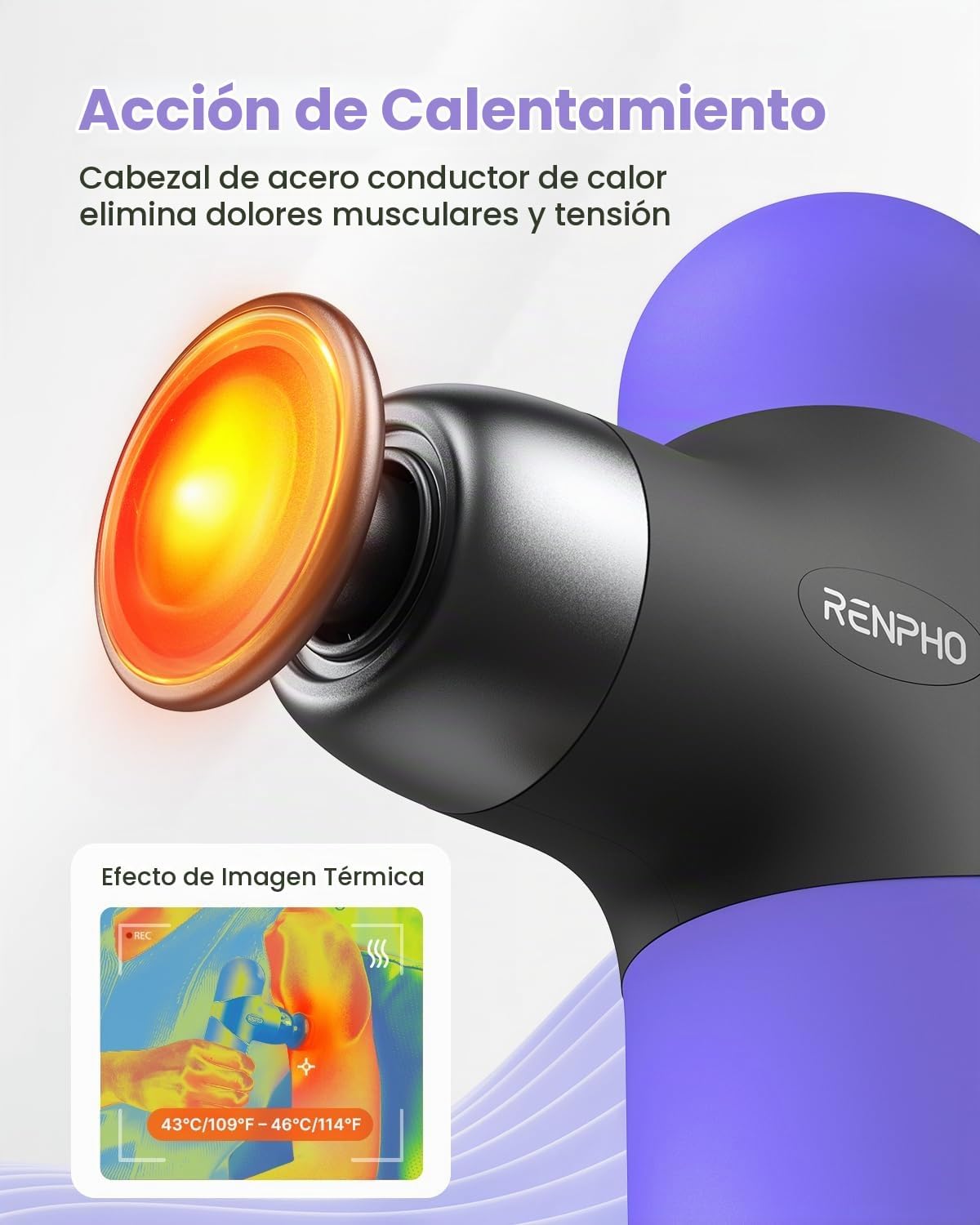 RENPHO Mini pistola de masaje térmico con calor, carcasa de silicon...