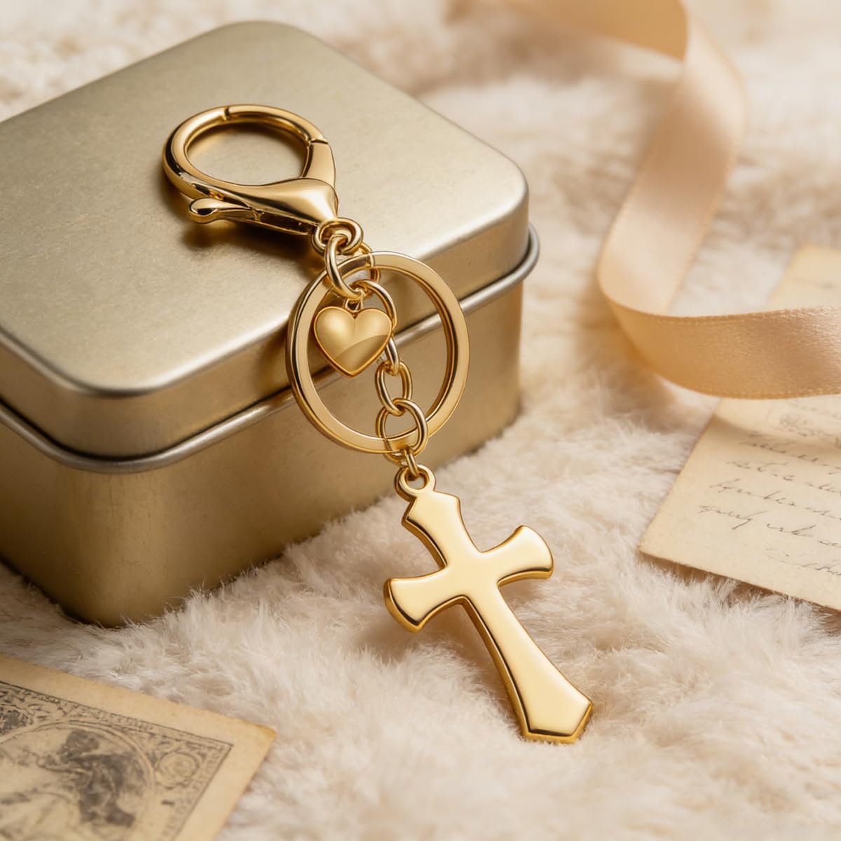 Rikhiua Llavero de cruz con corazón, regalo religioso cristiano de...