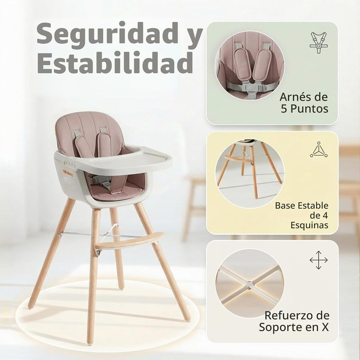 Mallify Silla alta de madera 3 en 1, sillas altas convertibles para...