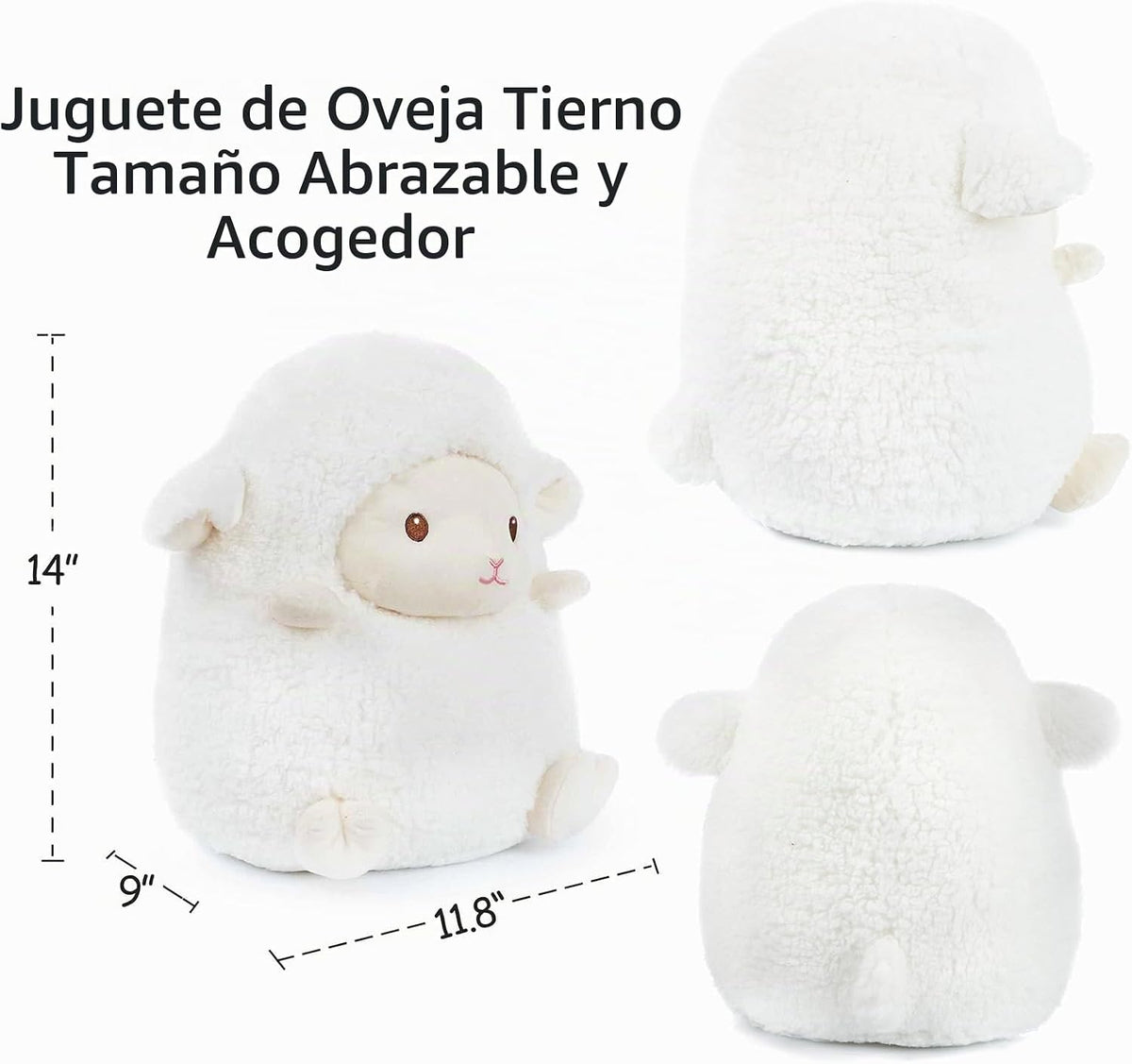 WEIGEDU - Lindo animal de peluche de oveja, 14 pulgadas, color blan...