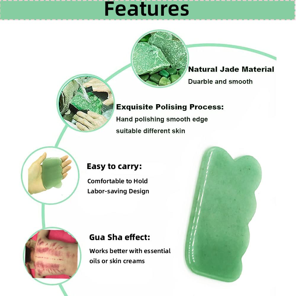 TOP SEWING Gua Sha - Herramienta facial de piedra de jade natural,...