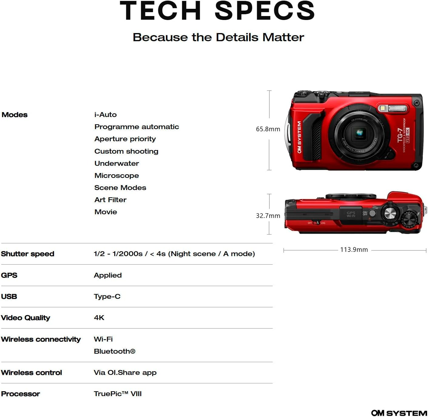 OM System OLYMPUS Tough TG-7 Cámara Subacuática Roja, Impermeable,...