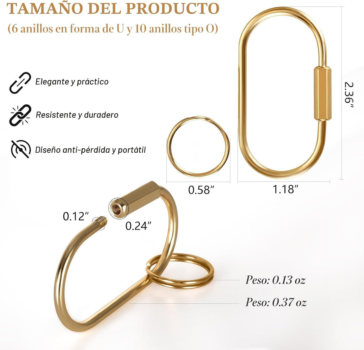 Muitcdo Anillos de Llavero de Latón a Granel, Organizador de Llaver...