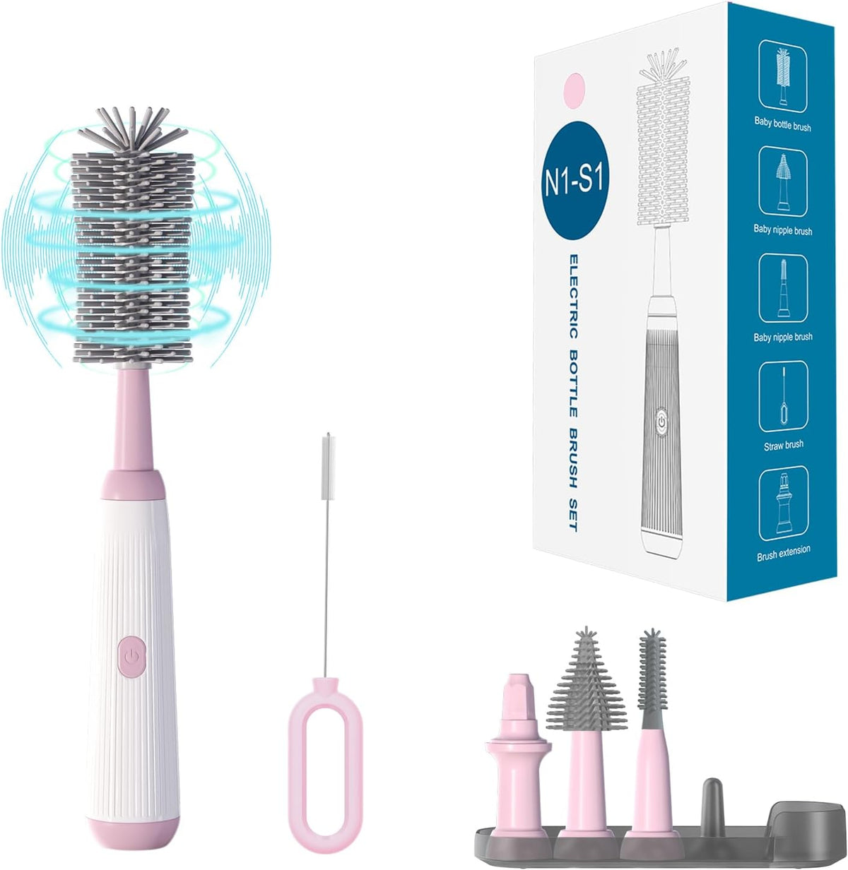 Limpiador eléctrico de cepillos para biberones con mango extendido...