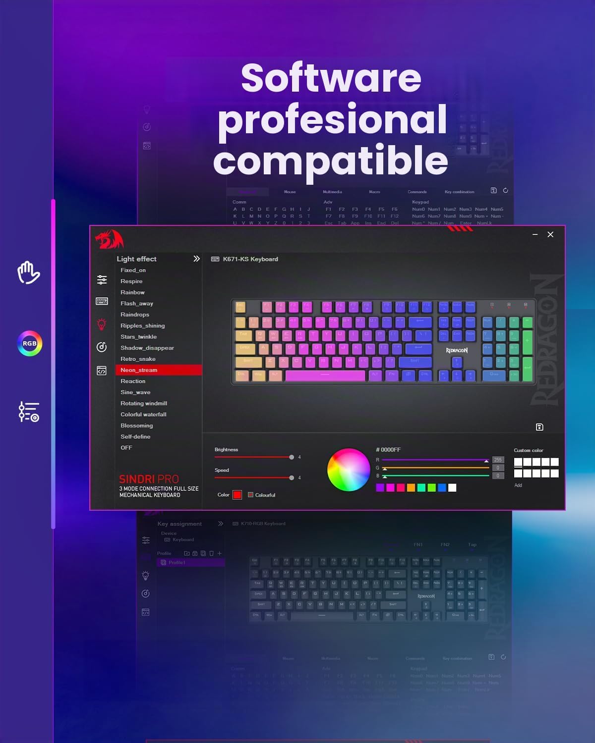 Redragon K671KS Teclado mecánico inalámbrico para juegos, teclado p...