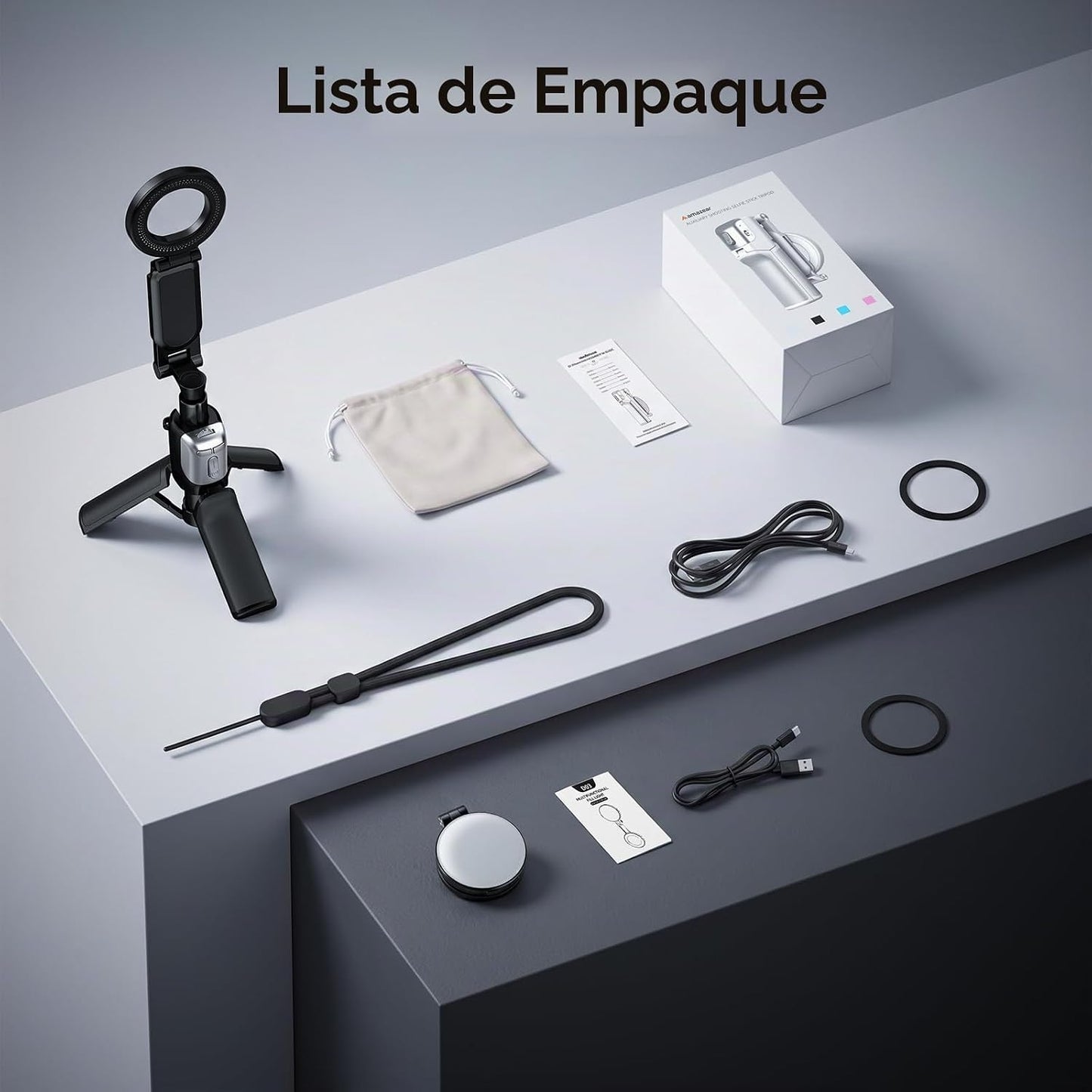 AMAZEAR Agarre para cámara de teléfono con trípode para selfie, acc...