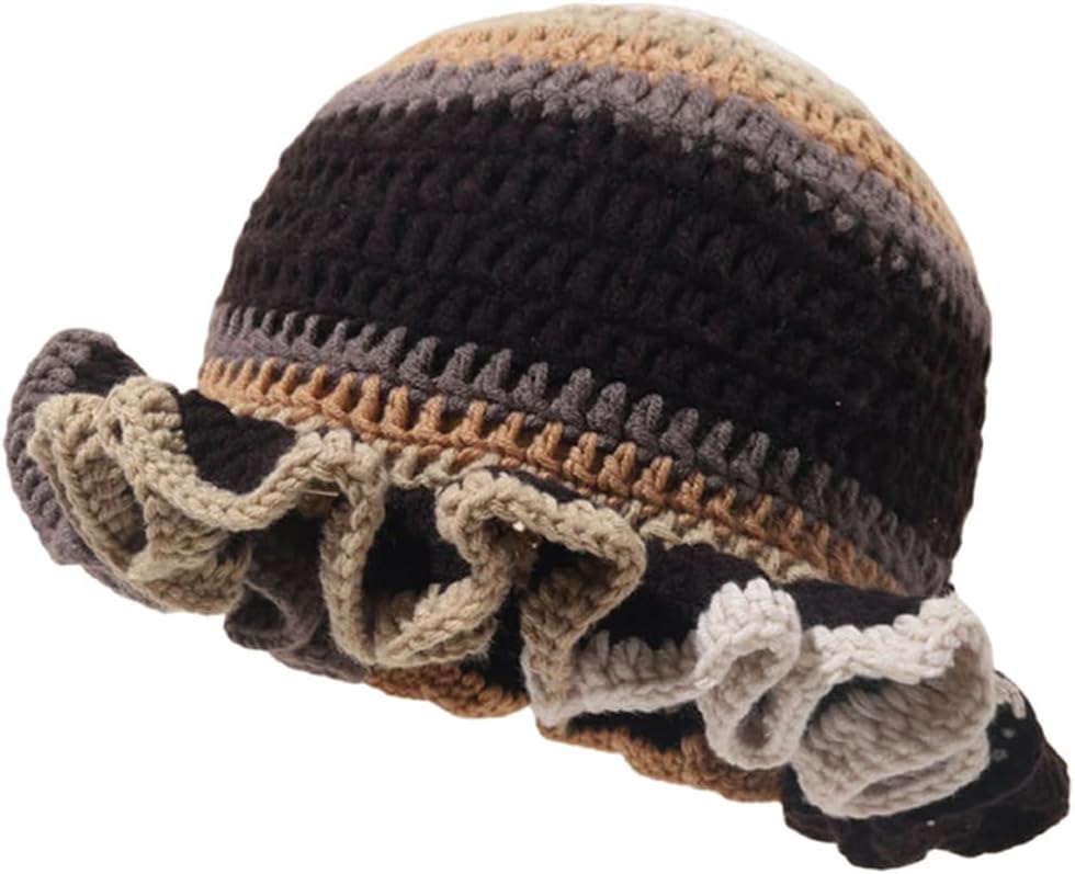AMOFIA Gorro de punto para mujer, gorro de ganchillo con volantes,...