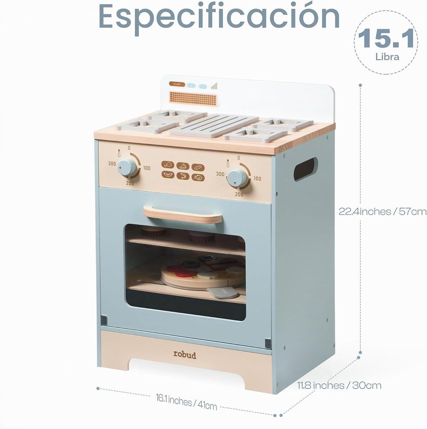 ROBUD Horno de madera para niños, juego de cocina de madera realist...