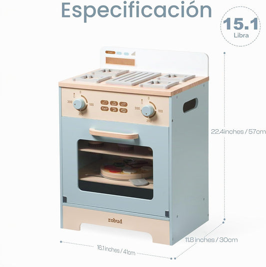 ROBUD Horno de madera para niños, juego de cocina de madera realist...