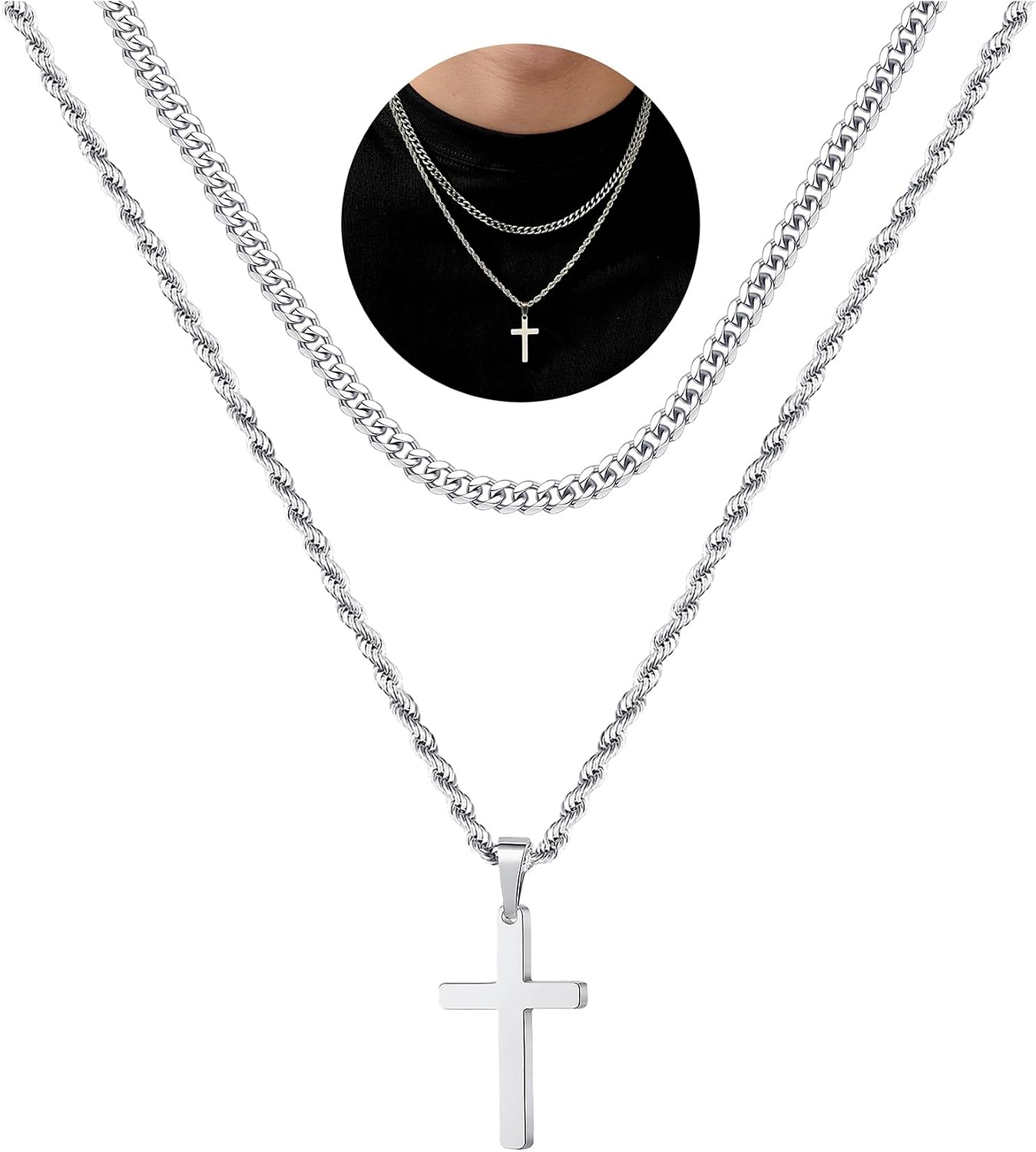 Yooblue Collar de Cruz para Hombre, Collar de Cruz de Acero Inoxida...