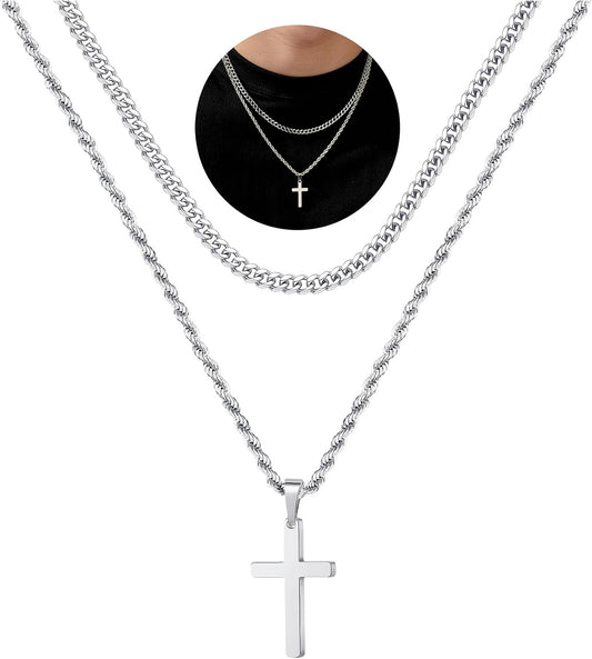 Yooblue Collar de Cruz para Hombre, Collar de Cruz de Acero Inoxida...