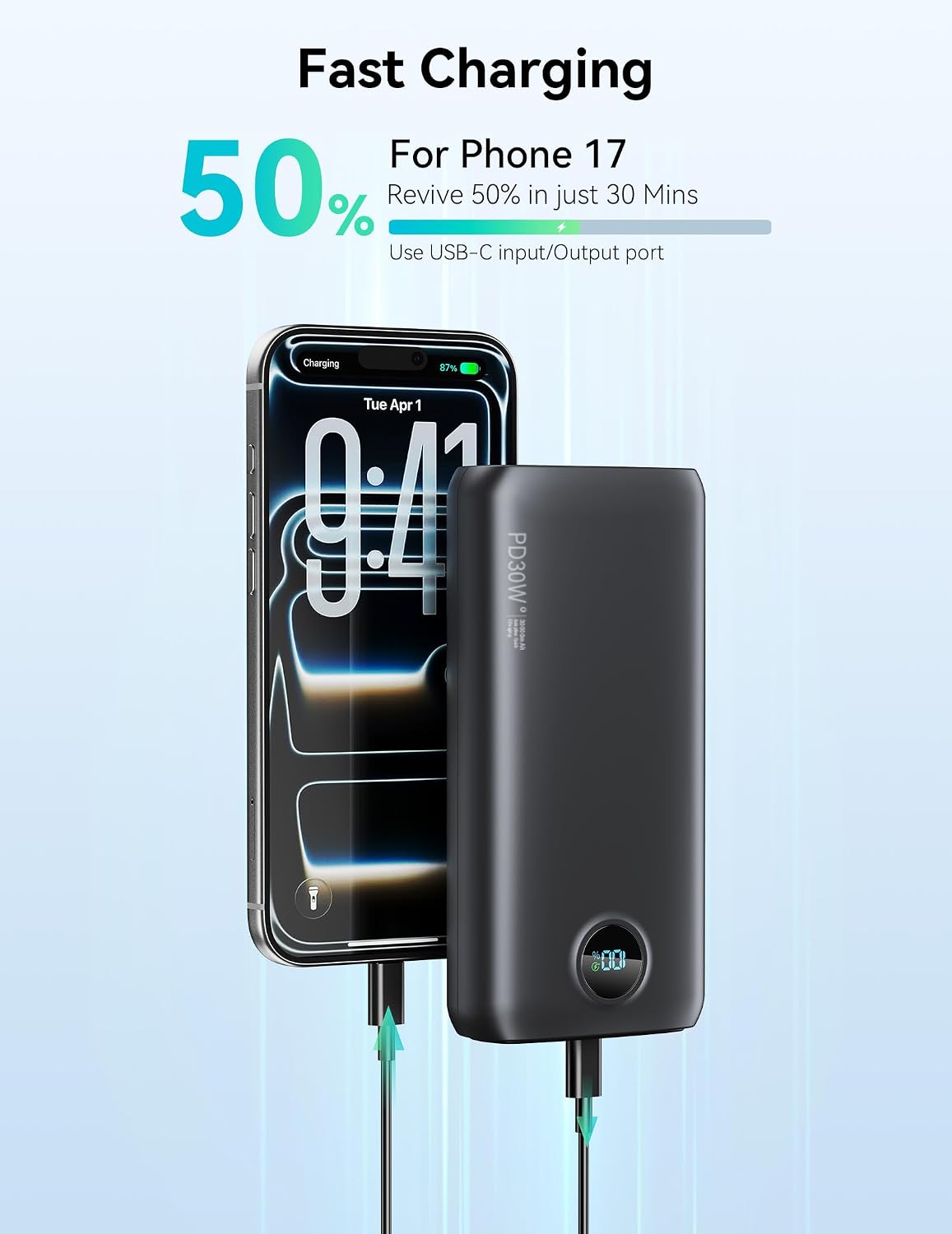 Cargador portátil, 30000 mAh, banco de energía de 30 W, USB C, carg...
