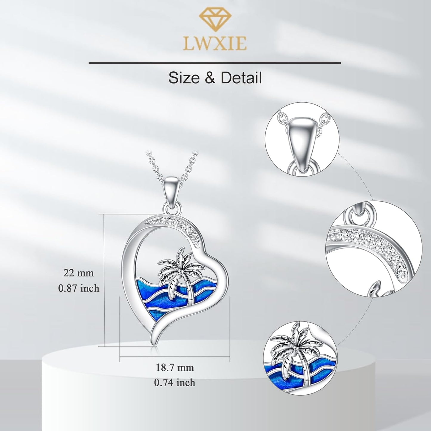 LWXIE Collar de playa de diamantes de plata de ley 925 con dije de...