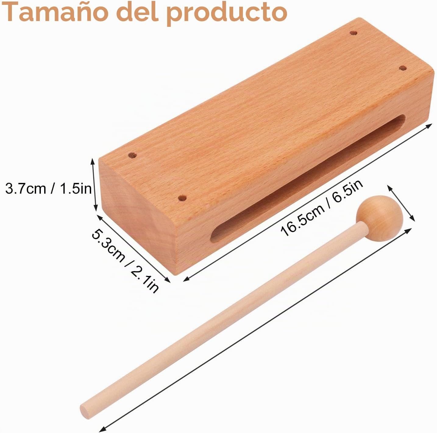 kukmakri Juego de 2 bloques de ritmo de madera maciza con mazo, ins...
