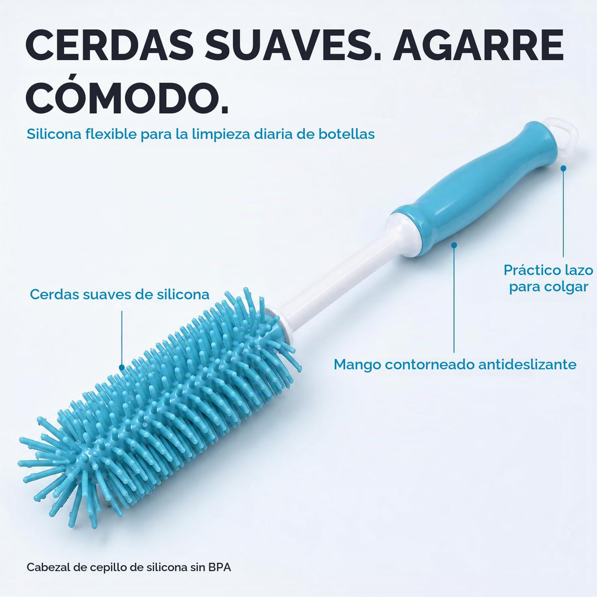 Juego de cepillos de silicona para botellas, 12" mango largo, p...