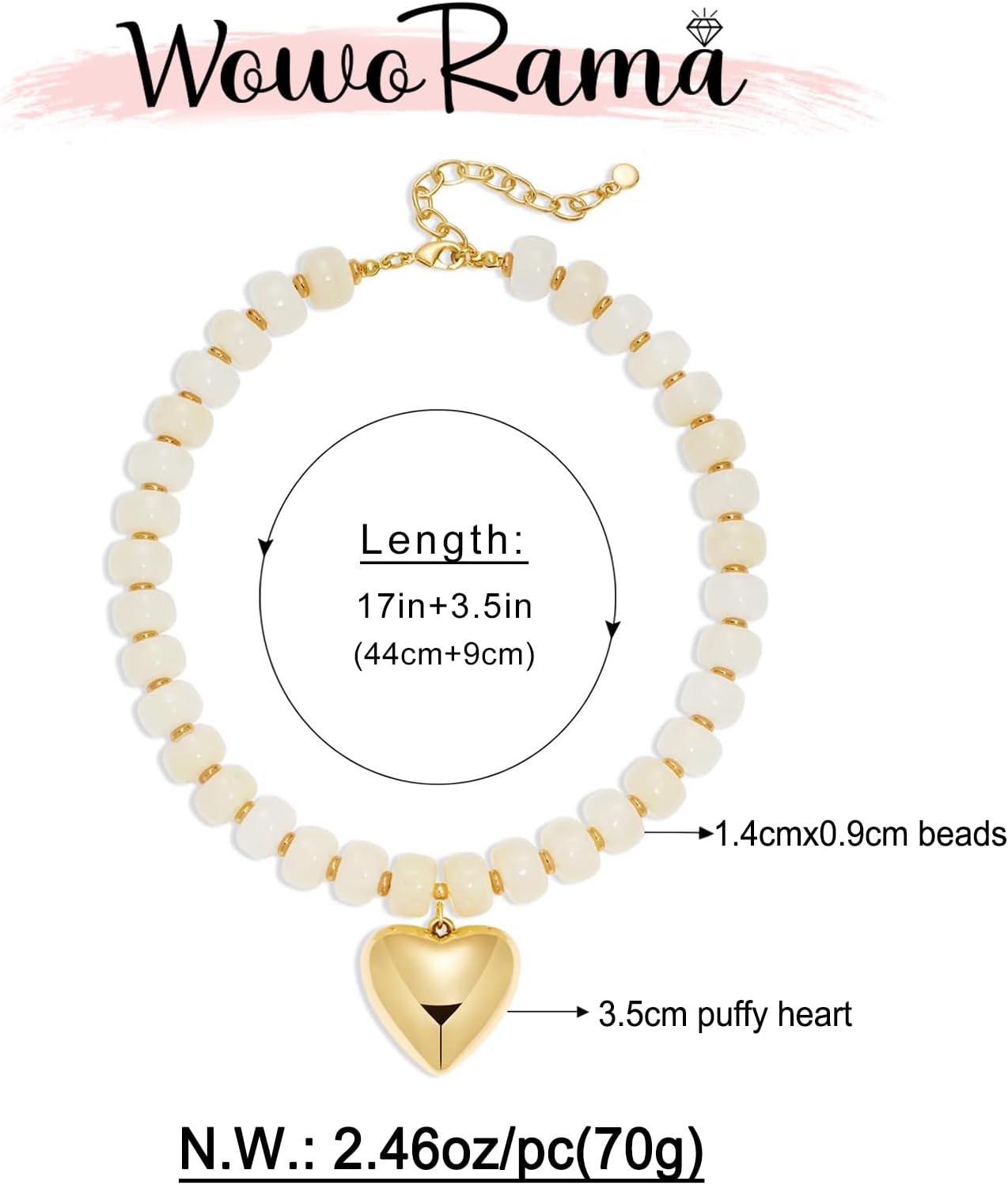 WOWORAMA Collares de corazón grueso para mujer, gargantilla de resi...