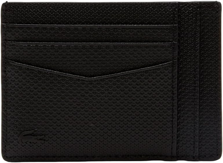 Lacoste Tarjetero de cuero Chantaco para hombre, negro, talla única