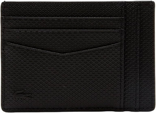 Lacoste Tarjetero de cuero Chantaco para hombre, negro, talla única