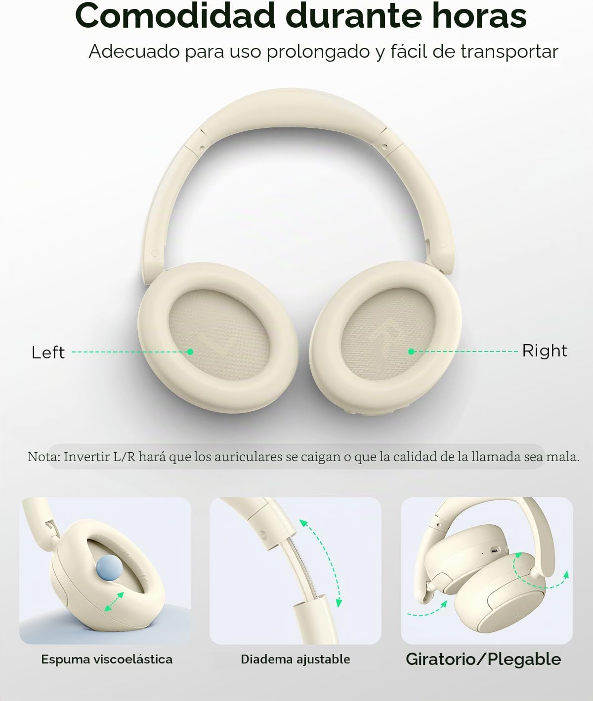 TALIX H30 Auriculares híbridos con cancelación activa de ruido, 110...