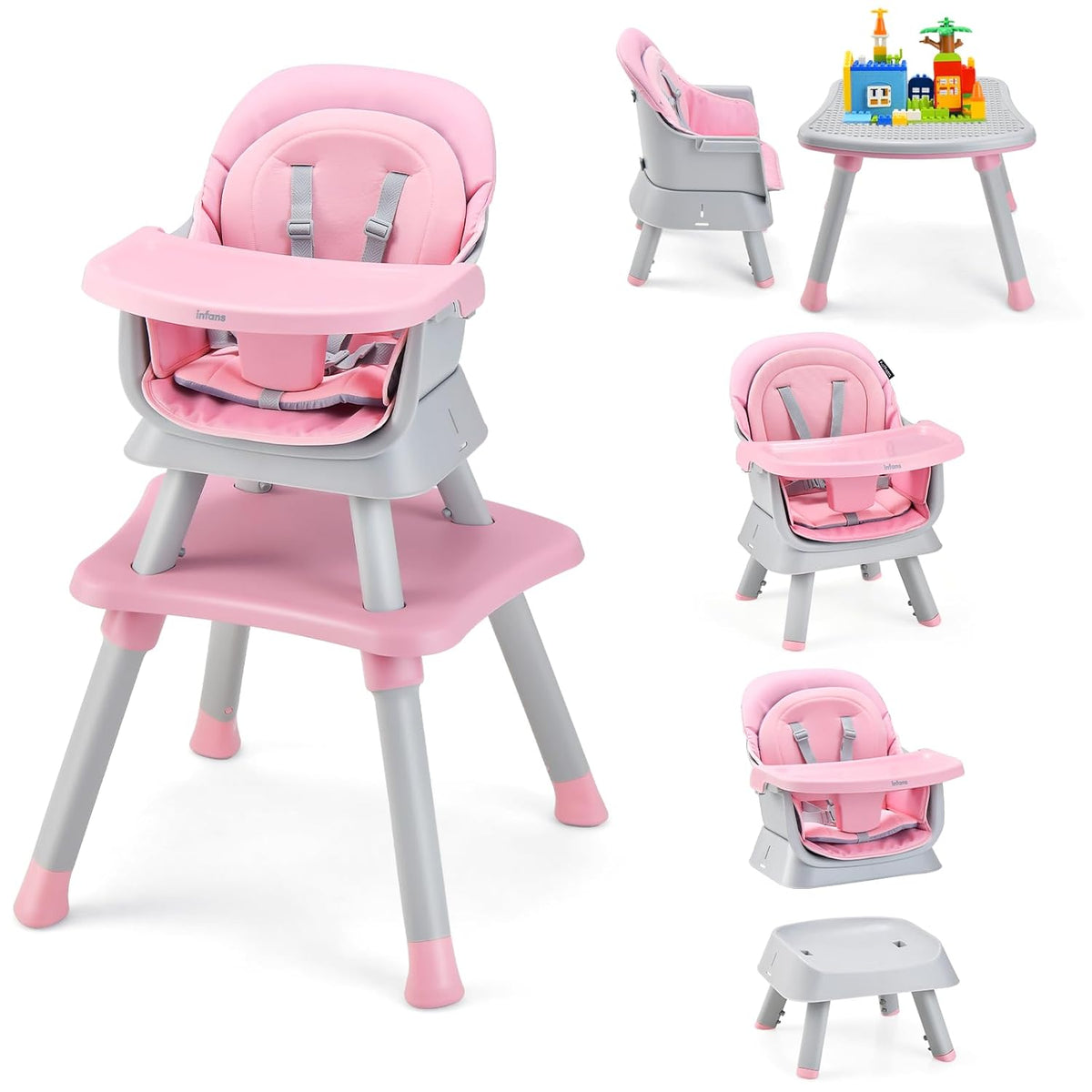 INFANS Silla alta 8 en 1 para bebés y niños pequeños, asiento eleva...