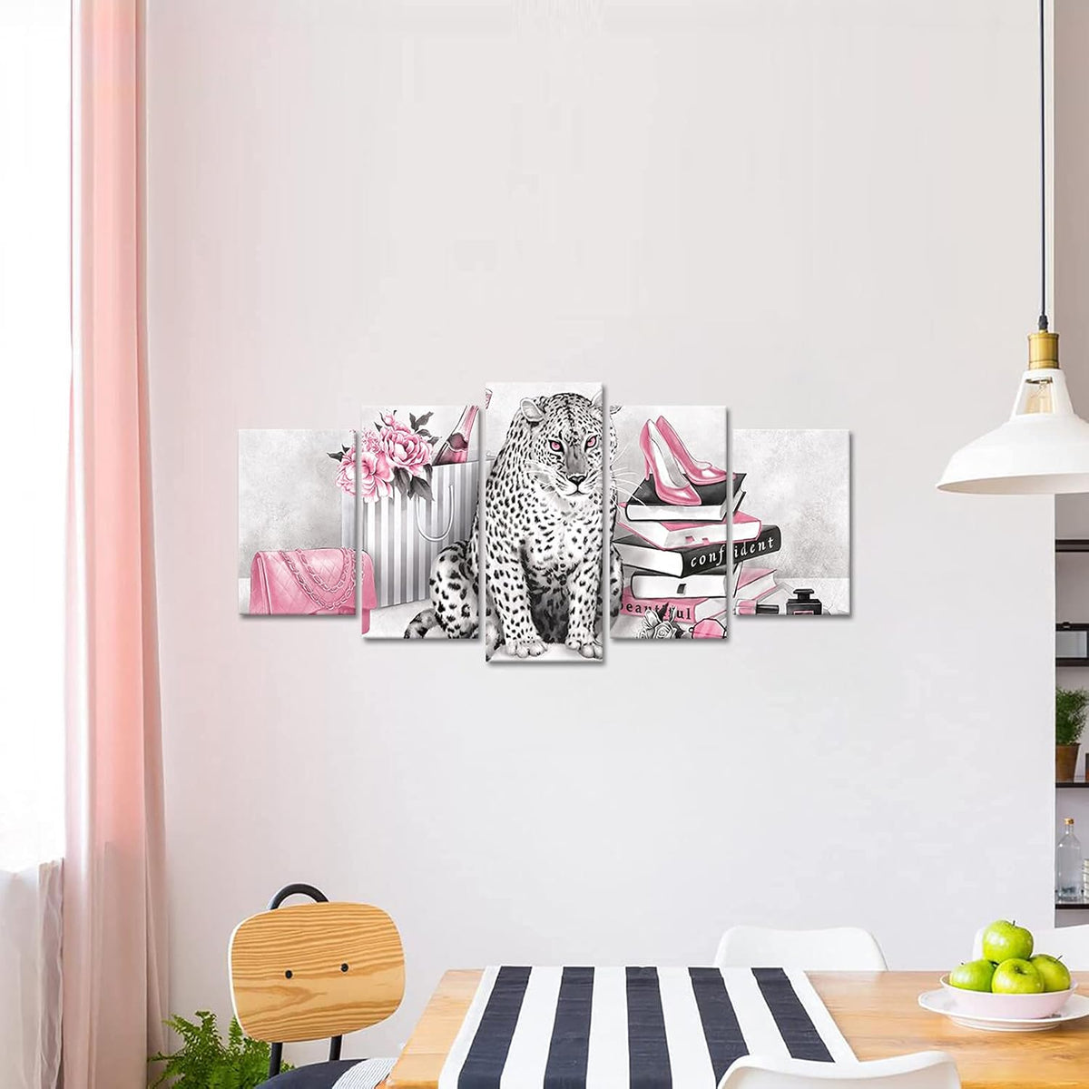 Kaloremore - Lienzo de leopardo de moda negro, blanco, rosa, impres...