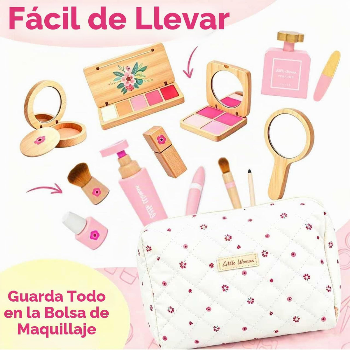 Kit de maquillaje de madera para niños pequeños, juego de belleza d...